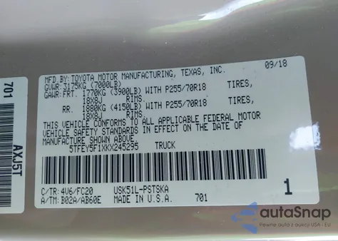 2019 Toyota Tundra Sr5 5.7L V8 из США, поврежденный, VIN 5TFEY5F1XKX245295